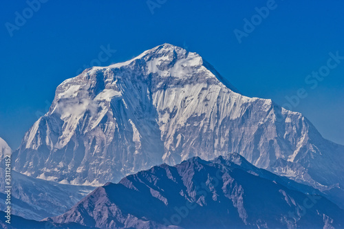 Majestic view of Dhaulagiri mountain seven highest peak in the world Pokhara Nepal
