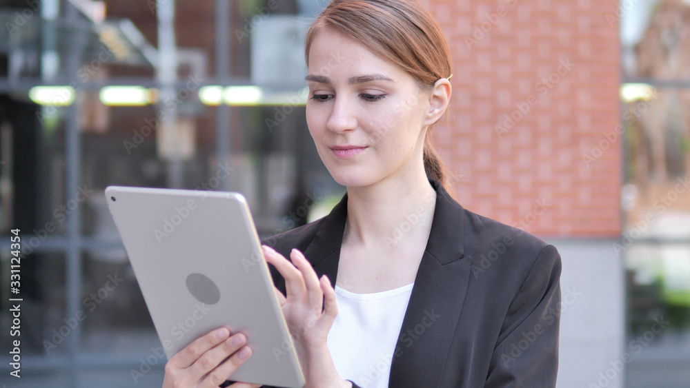 Young Businesswoman Using Tablet Outdoor Young Businesswoman Using Tablet Outdoor
