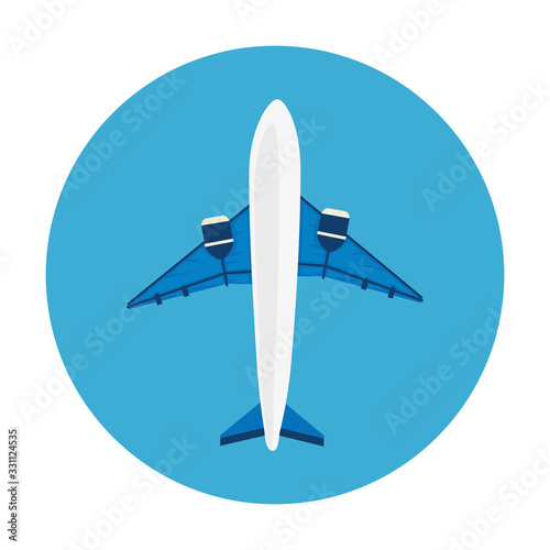 airplane flying in frame circular isolated icon vector illustration design