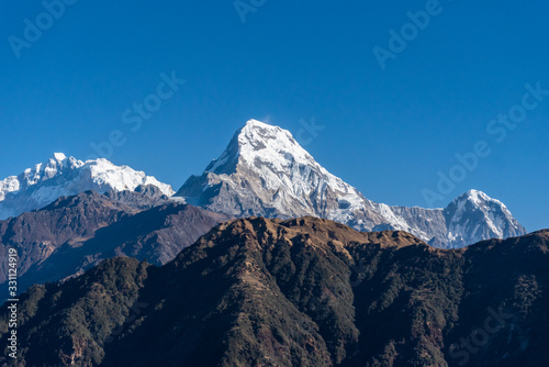 Beautiful view of Annapurna range with himchuli Pokhara nepal © ujjwal