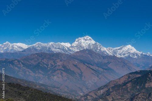 Majestic view of Dhaulagiri mountain range seven highest Pokhara Nepal