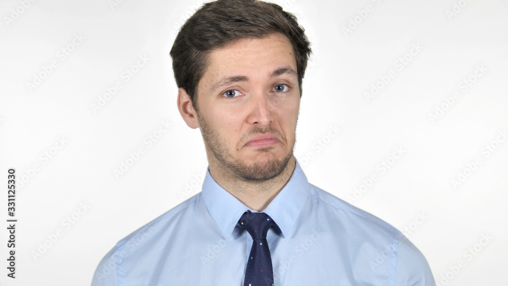 Young Businessman Shaking Head to Accept on White Background Young Businessman Shaking Head to Accept on White Background