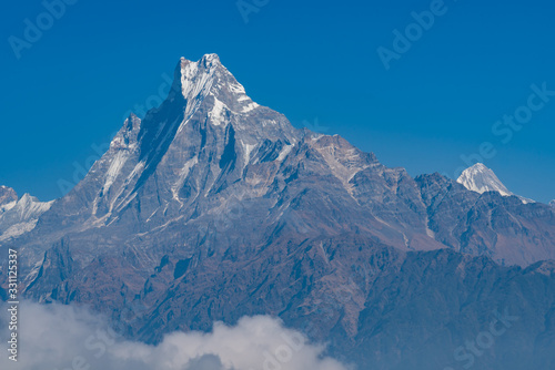 Beautiful view of Fishtail mountain also known as Machhapucchre Pokhara Nepal