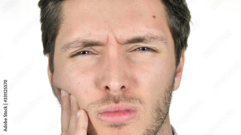 Close up of Young Man with Toothache on white Background