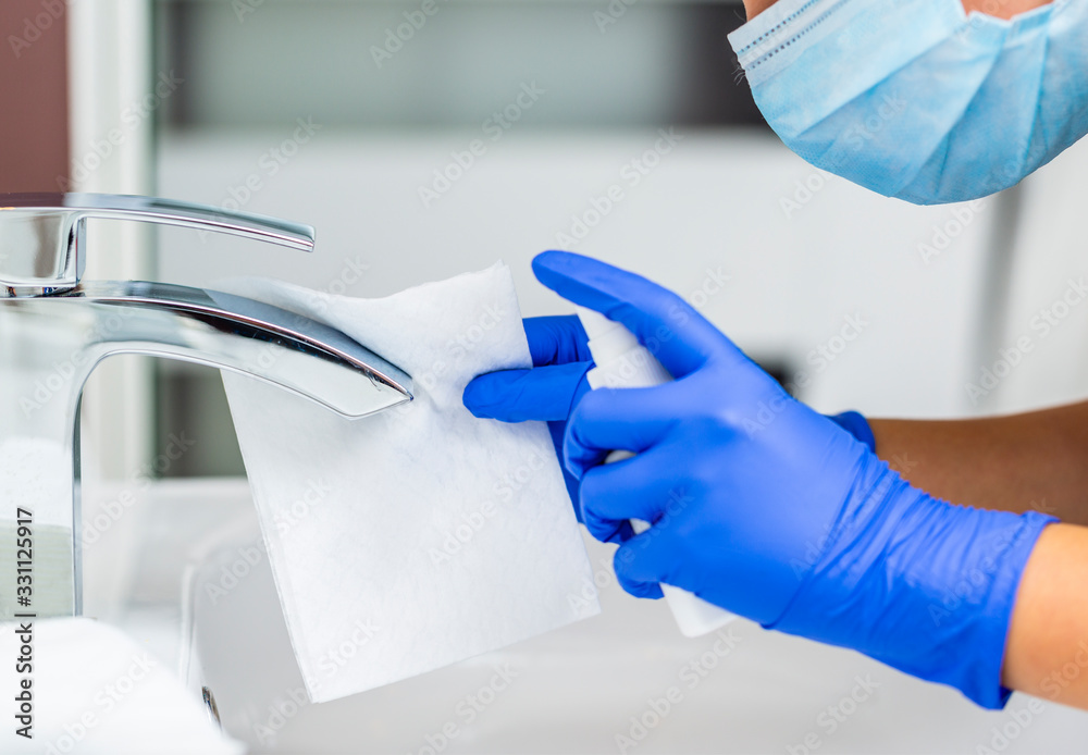 Coronavirus prevention, hygiene to stop spreading coronavirus. Decontamination and tap surface. Coronavirus prevention, hygiene to stop spreading coronavirus. Decontamination and tap surface.