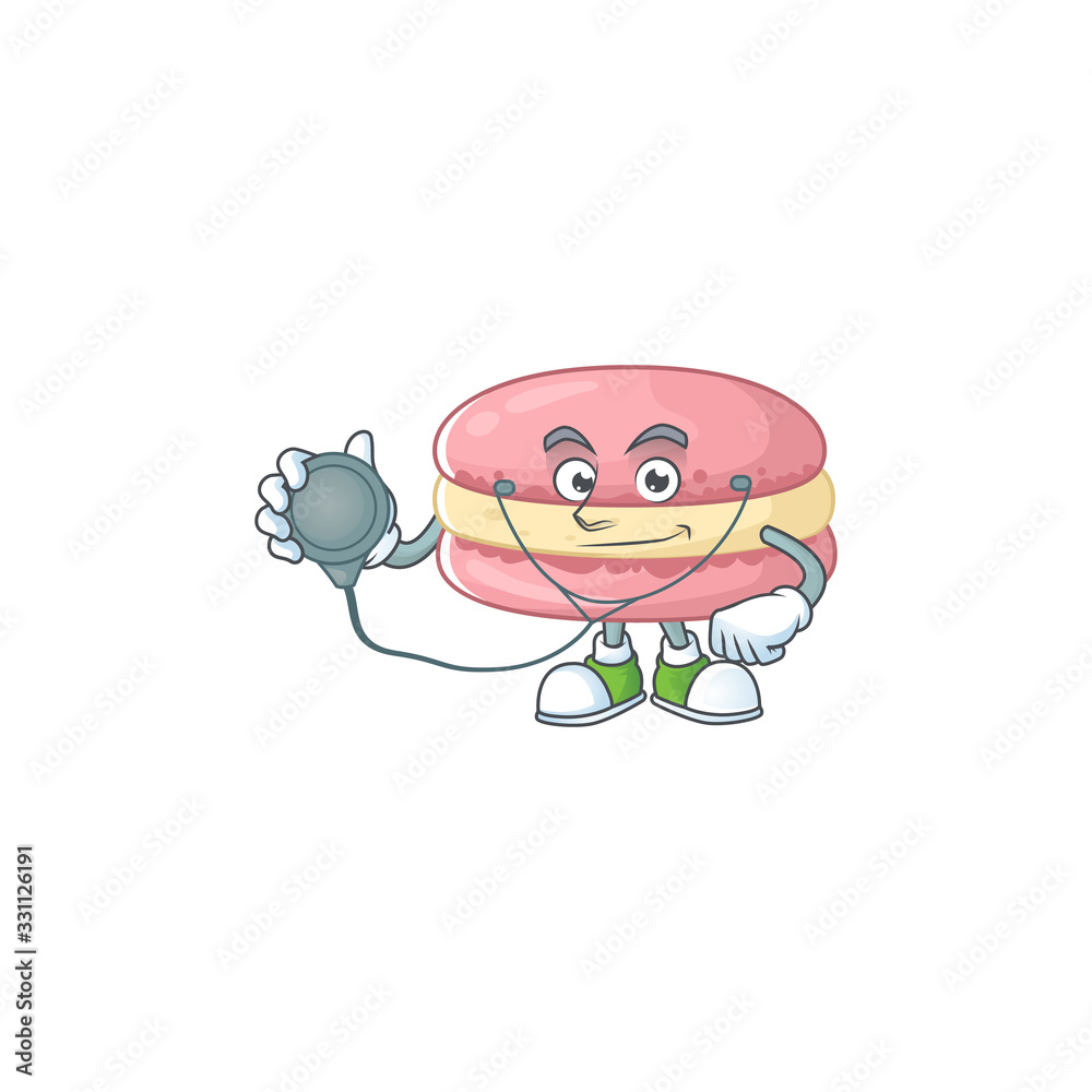 A cartoon character of strawberry macarons Doctor using tools A cartoon character of strawberry macarons Doctor using tools