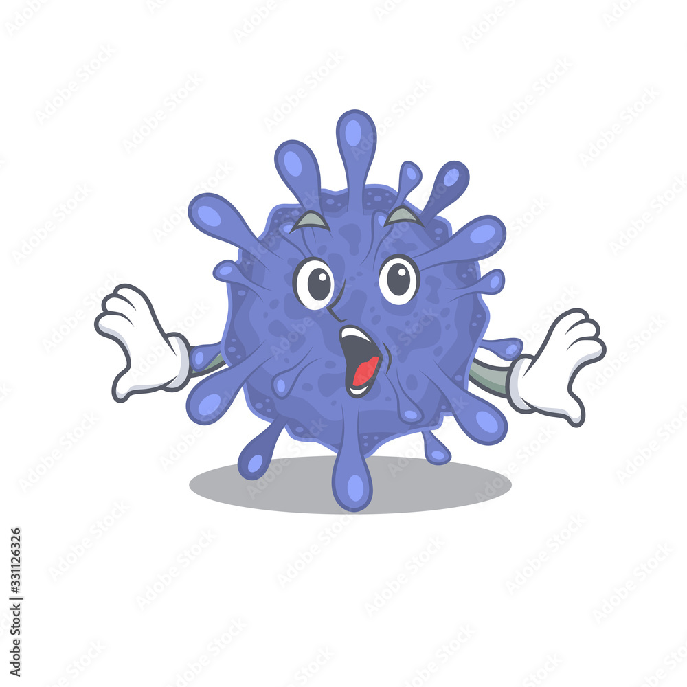 A cartoon character of biohazard viruscorona making a surprised gesture