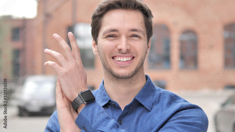 Applauding Successful Young Man, Clapping Applauding Successful Young Man, Clapping