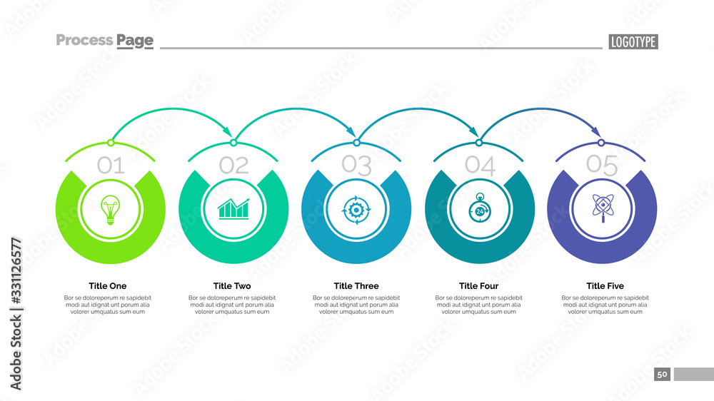 Five steps of development slide template. Business data. Graph, diagram ...