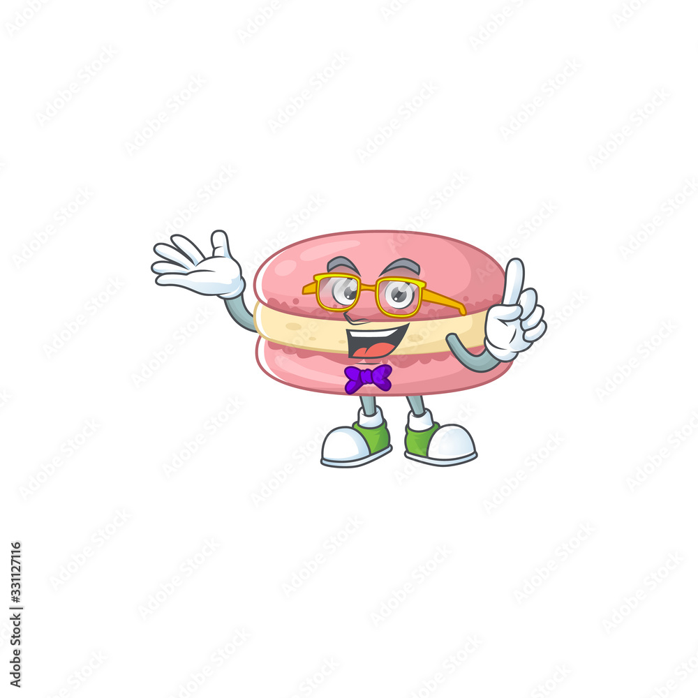 Super Funny strawberry macarons in nerd mascot design style Super Funny strawberry macarons in nerd mascot design style