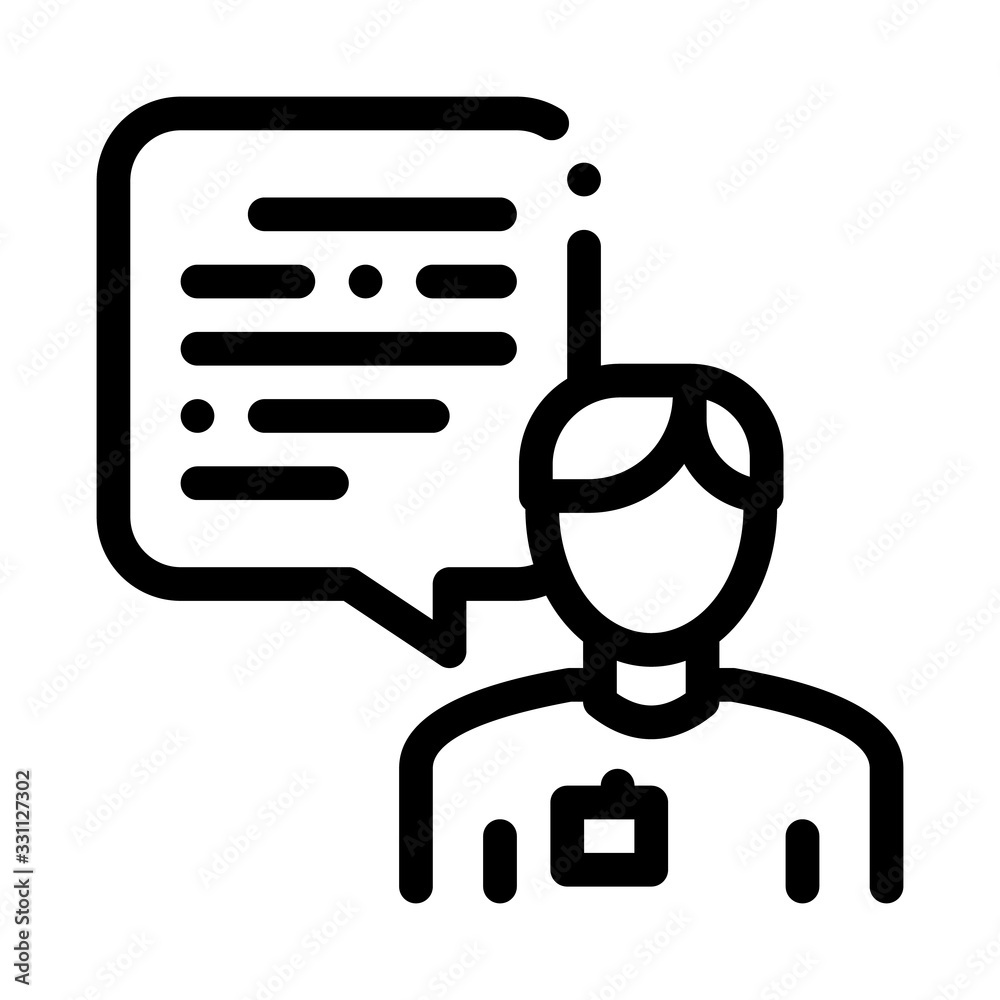 Male Worker Talk Icon Vector. Outline Male Worker Talk Sign. Isolated Contour Symbol Illustration Male Worker Talk Icon Vector. Outline Male Worker Talk Sign. Isolated Contour Symbol Illustration