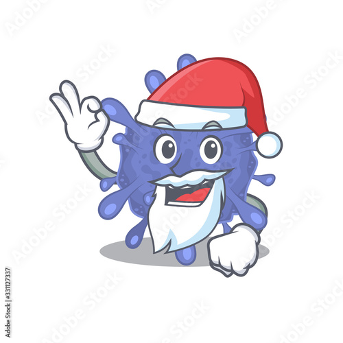 Biohazard viruscorona in Santa cartoon character design showing ok finger © kongvector