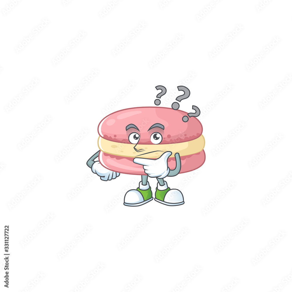 Cute strawberry macarons cartoon character using a microphone Cute strawberry macarons cartoon character using a microphone