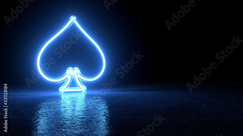 Spades Symbol Of Cards With Neon Light - 3D Illustration