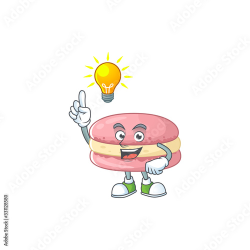Strawberry macarons mascot character design with have an idea cute gesture