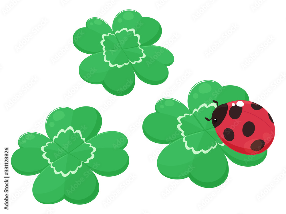 四つ葉のクローバーとテントウムシのイラスト Stock Vector Adobe Stock