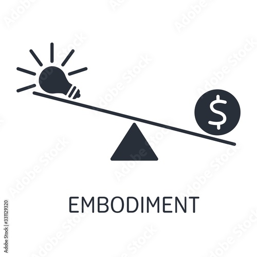Embodiment. Financial support in the implementation of ideas. Vector icon on a white background.