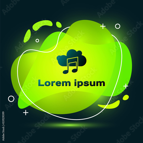 Black Music streaming service icon isolated on black background. Sound cloud computing, online media streaming, song, audio wave. Abstract banner with liquid shapes. Vector Illustration