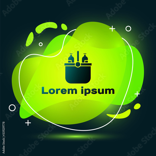 Black Cooler bag and water icon isolated on black background. Portable freezer bag. Handheld refrigerator. Abstract banner with liquid shapes. Vector Illustration