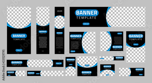set of creative web banners of standard size with a place for photos. Business ad banner. Vertical, horizontal and square template. vector illustration EPS 10
