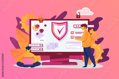 Personal digital security. Defence, protection from hackers, scammers flat vector illustration. Data breaches, data leakage prevention concept for banner, website design or landing web page