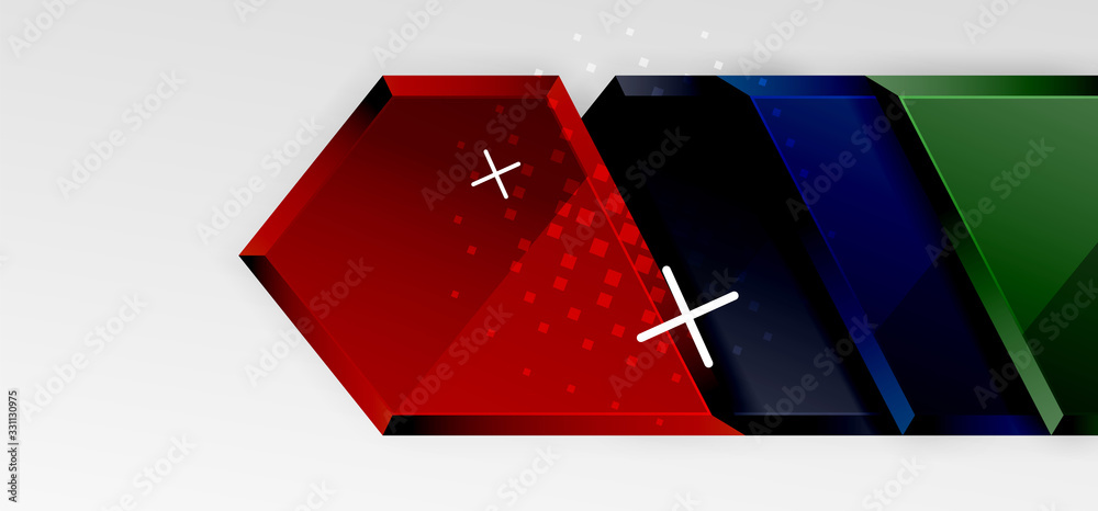 Metal glossy shiny geometric shapes with 3d effect composition. Techno futuristic vector abstract background For Wallpaper, Banner, Background, Card, Book Illustration, landing page