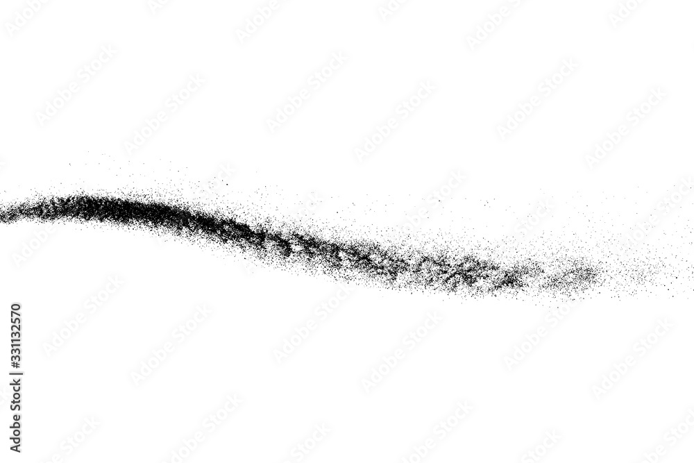 Fototapeta premium Black grainy wave texture isolated on white background. Dust overlay. Dark noise granules. Digitally generated image. Vector design elements. Illustration, Eps 10.