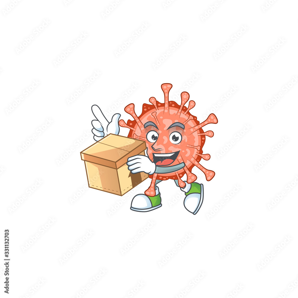 An icon of bulbul coronavirus mascot design style with a box An icon of bulbul coronavirus mascot design style with a box