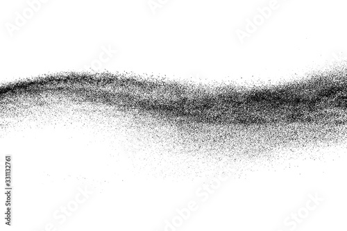 Black grainy wave texture isolated on white background. Dust overlay. Dark noise granules. Digitally generated image. Vector design elements. Illustration, Eps 10.