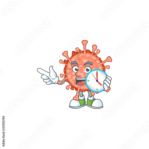cartoon character style of cheerful bulbul coronavirus with clock