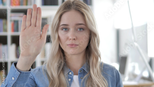 Stop, Young Blonde Woman Stopping with Hand