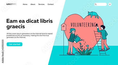 Voluntary charity persons vector illustration. Symbolic love of humanity as nonprofit social teamwork. Care, love and good heart community support concept. Contributing and volunteering.