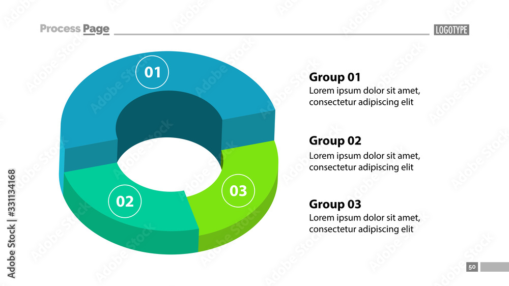 3d donut chart with three groups template. Element of graph, diagram ...