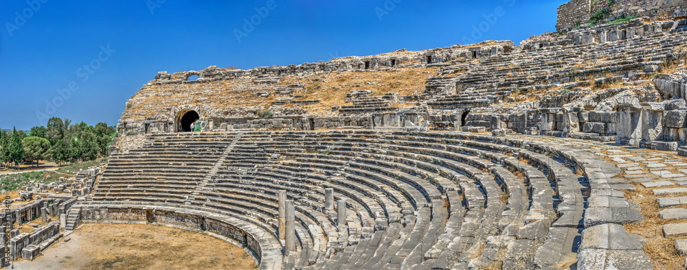 The interior of the Miletus Ancient Theatre in Turkey
