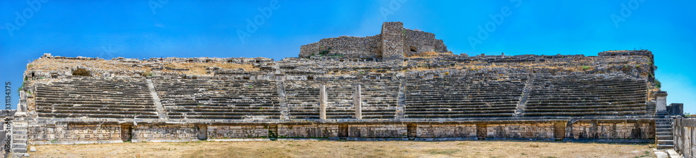 The interior of the Miletus Ancient Theatre in Turkey