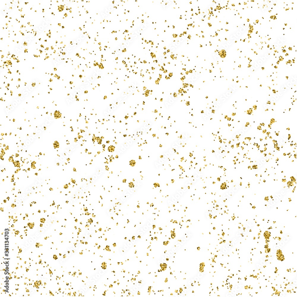 Abstract vector shiny golden textured dust, spots with sparkled gold foil on white background. Golden foil glitter background for Christmas, Wedding, Birthday events Abstract vector shiny golden textured dust, spots with sparkled gold foil on white background. Golden foil glitter background for Christmas, Wedding, Birthday events