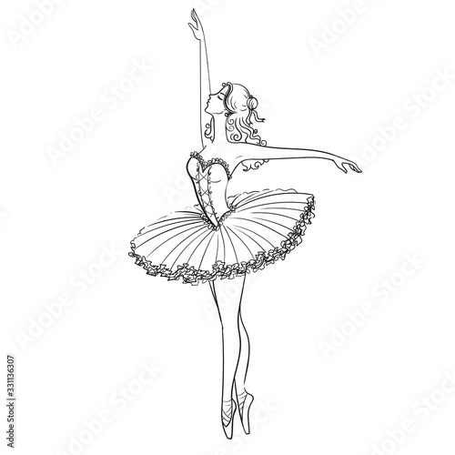 Beautiful black and white drawing ballerina on a white background,sketch,vector.