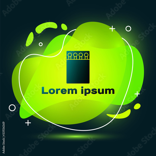 Black Open matchbox and matches icon isolated on black background. Abstract banner with liquid shapes. Vector Illustration