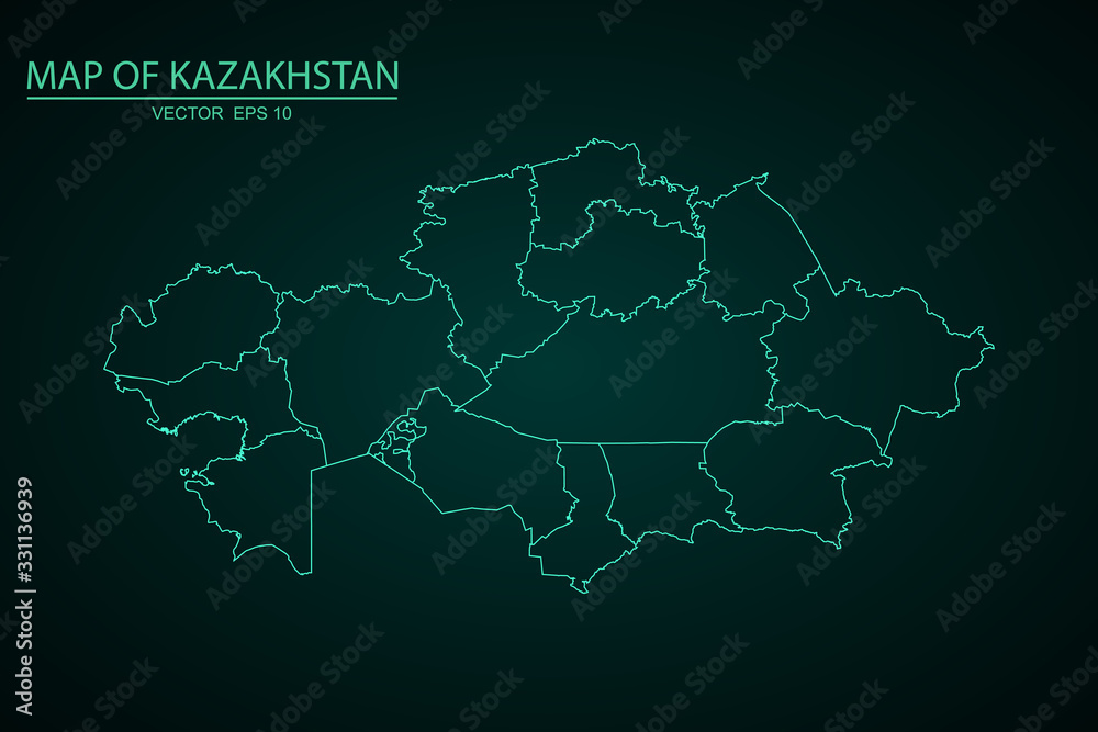 A Map of the country of Kazakhstan, High detailed blue vector map - Kazakhstan, kazakhstan map - blue pastel graphic background . Vector illustration eps 10. - Vector