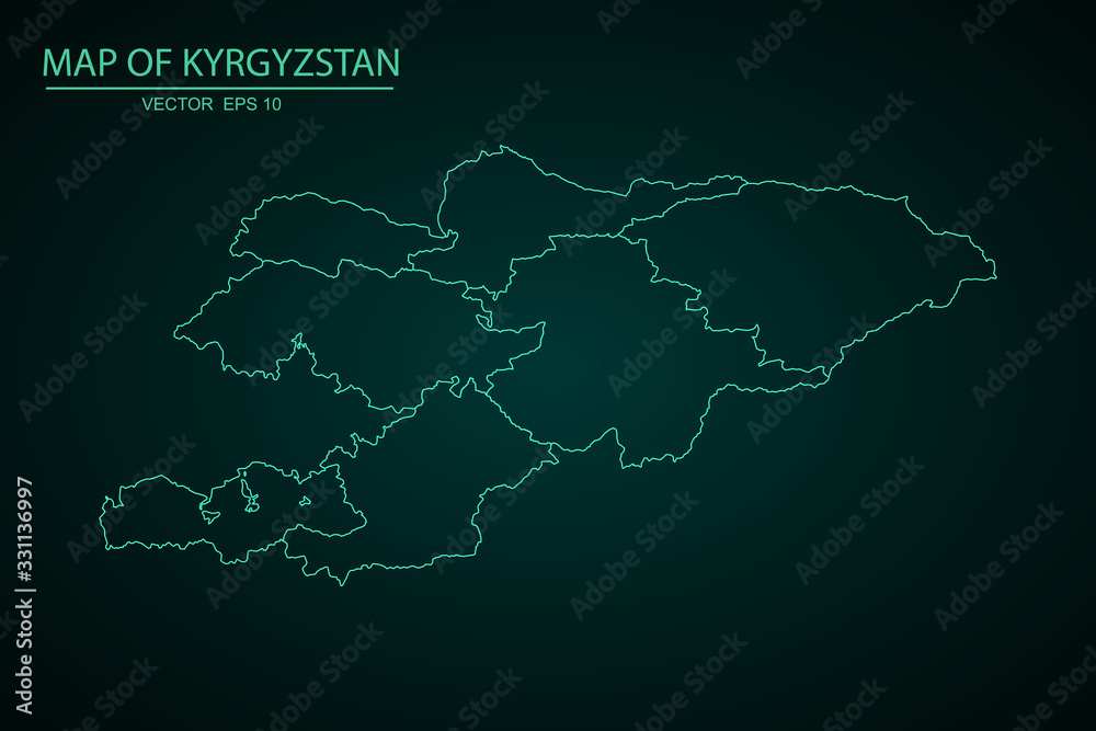 Kyrgyzstan map - blue geometric rumpled triangular low poly style gradient graphic background,High detailed blue map of Kyrgyzstan. Vector illustration eps 10.