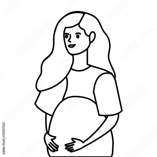 cute woman pregnant avatar character vector illustration design
