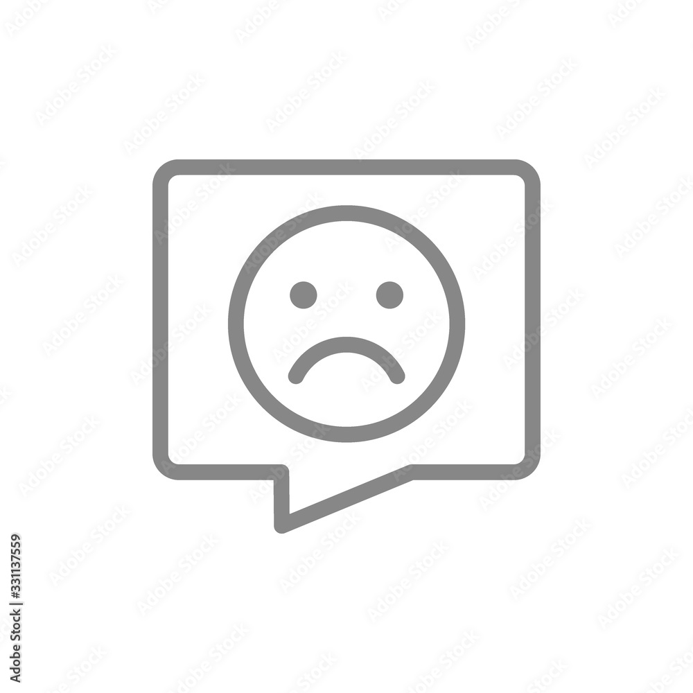 Sad face with speech bubble line icon. Chat, unpleasant communication, negative feedback symbol Sad face with speech bubble line icon. Chat, unpleasant communication, negative feedback symbol