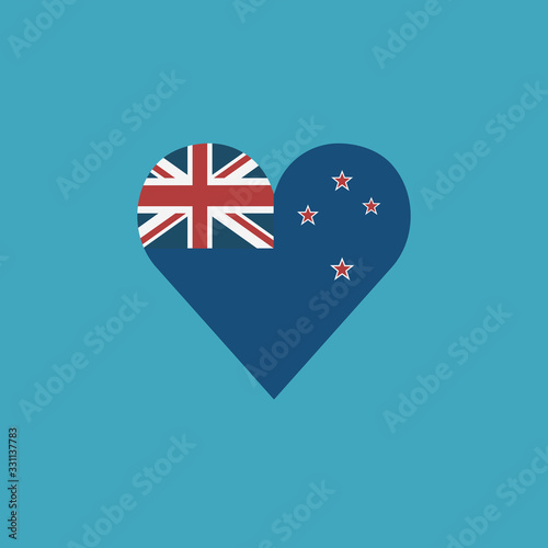 New Zealand flag icon in a heart shape in flat design. Independence day or National day holiday concept.