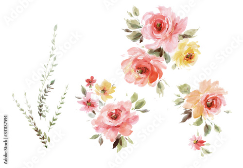 Wallpaper Mural Flowers watercolor illustration.Manual composition.Big Set watercolor elements. Torontodigital.ca