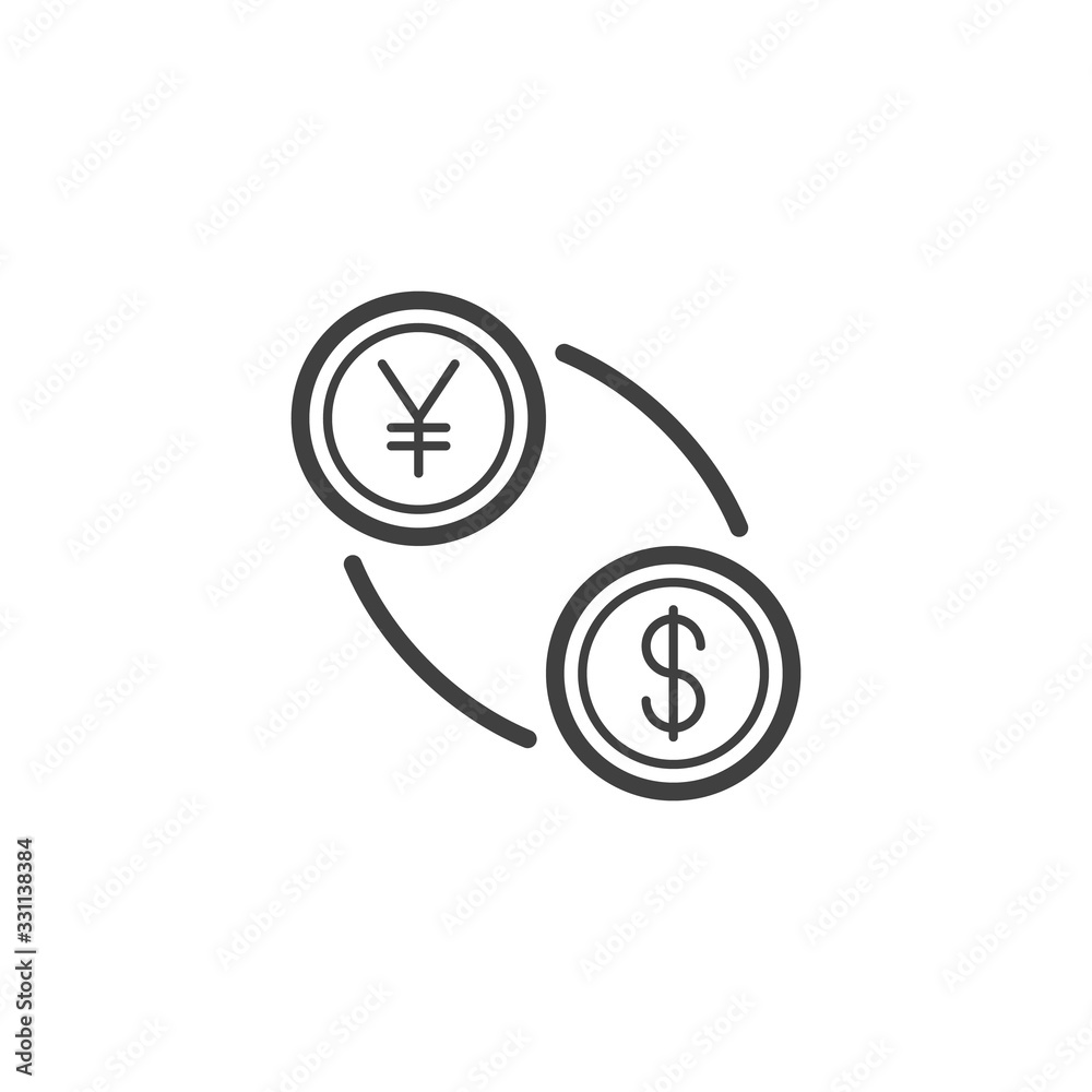 Yuan and dollar exchange line icon. linear style sign for mobile concept and web design. US dollar with Chinese Yuan currency outline vector icon. Symbol, logo illustration. Vector graphics Yuan and dollar exchange line icon. linear style sign for mobile concept and web design. US dollar with Chinese Yuan currency outline vector icon. Symbol, logo illustration. Vector graphics