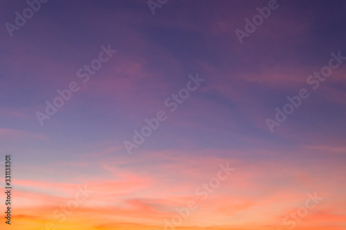 Dusk Evening sky with colorful sunlight Beautiful sunset cloud on twilight majestic peaceful nature background.