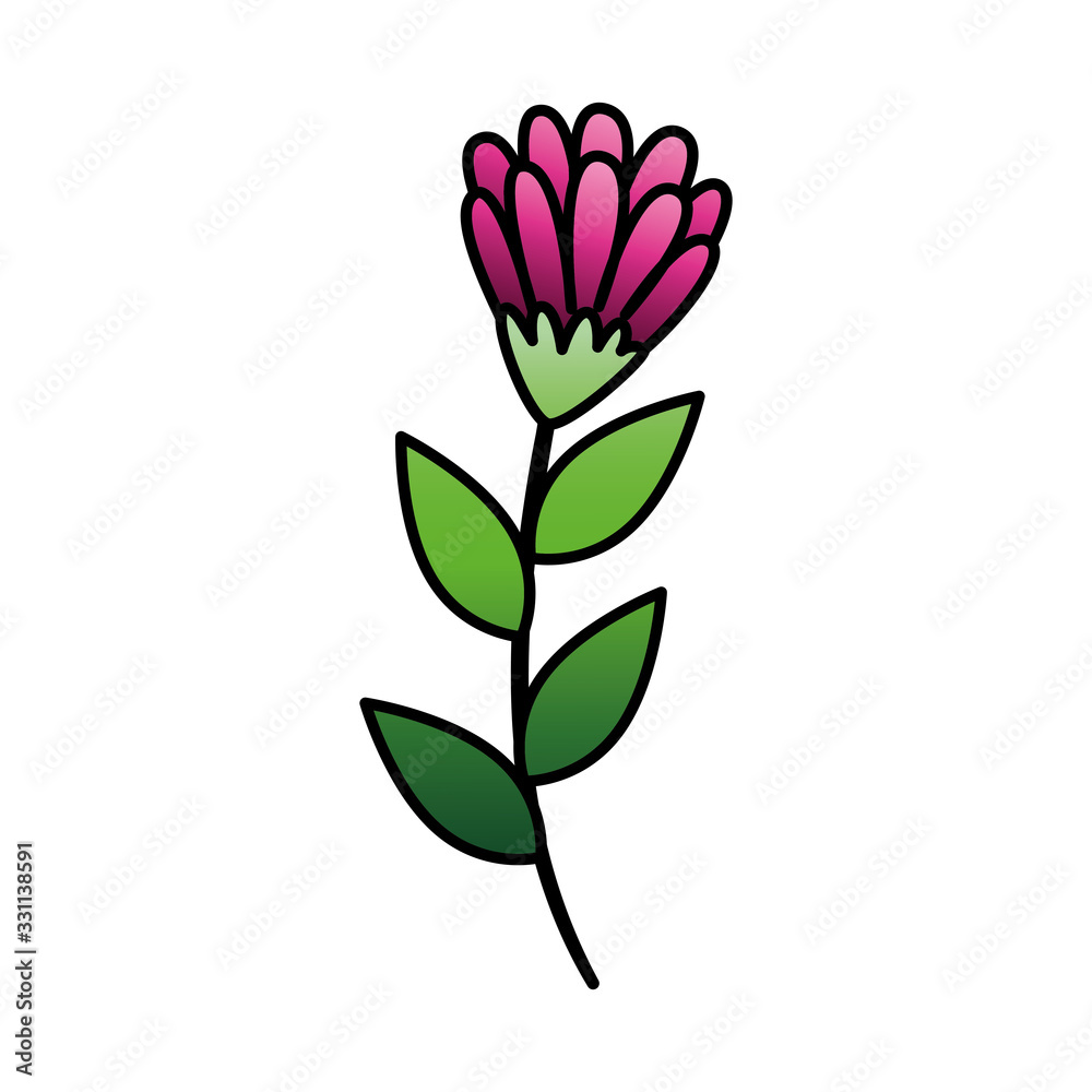 Obraz premium cute flower purple with branch and leafs isolated icon vector illustration design