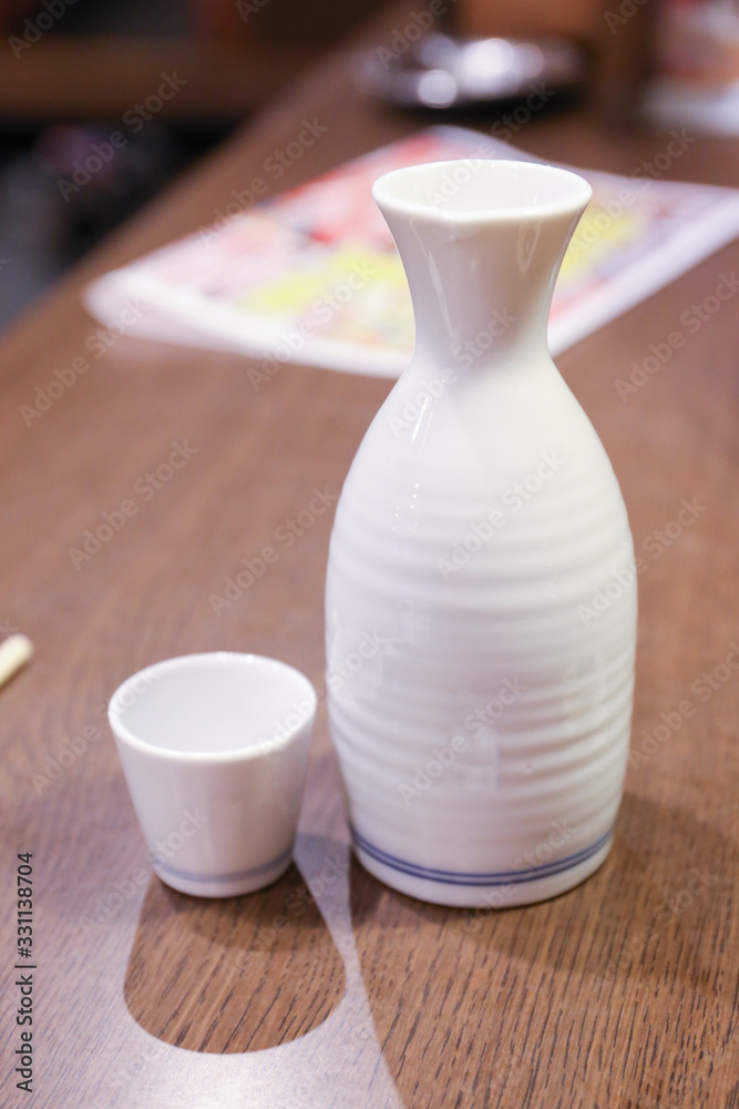 White Sake Japanese liquor on wood table