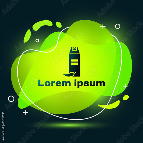 Black Pepper spray icon isolated on black background. OC gas. Capsicum self defense aerosol. Abstract banner with liquid shapes. Vector Illustration