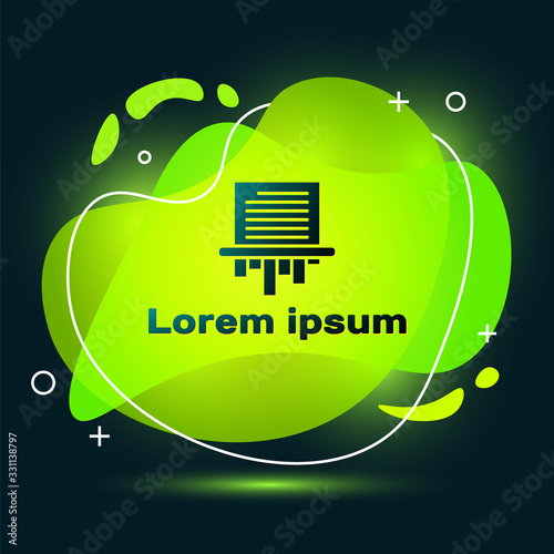 Black Paper shredder confidential and private document office information protection icon isolated on black background. Abstract banner with liquid shapes. Vector Illustration